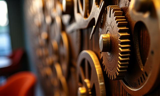 Innenansicht des Uhrwerk Bistros mit Steampunk-Dekoration